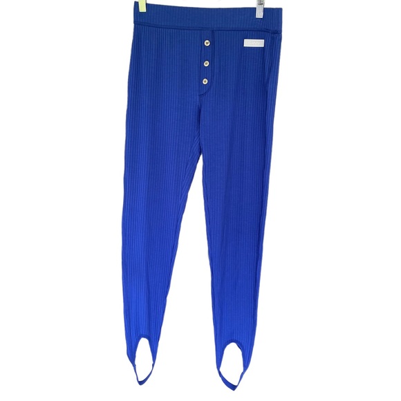 Ganni Rib Stirrup Leggings in Dazzling Blue - Picture 2 of 7